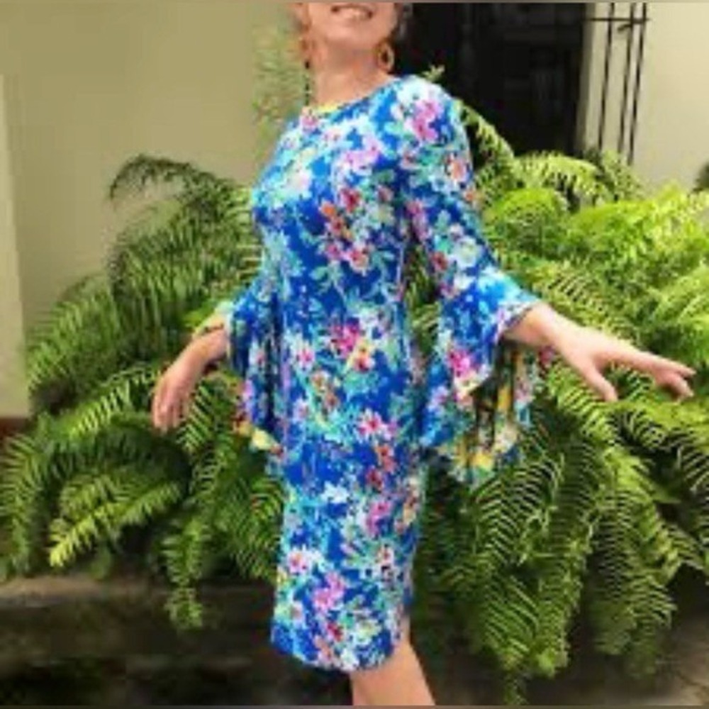 Shelby & Palmer Floral Bell Sleeve Dress Statement Sleeves Excellent Size 10